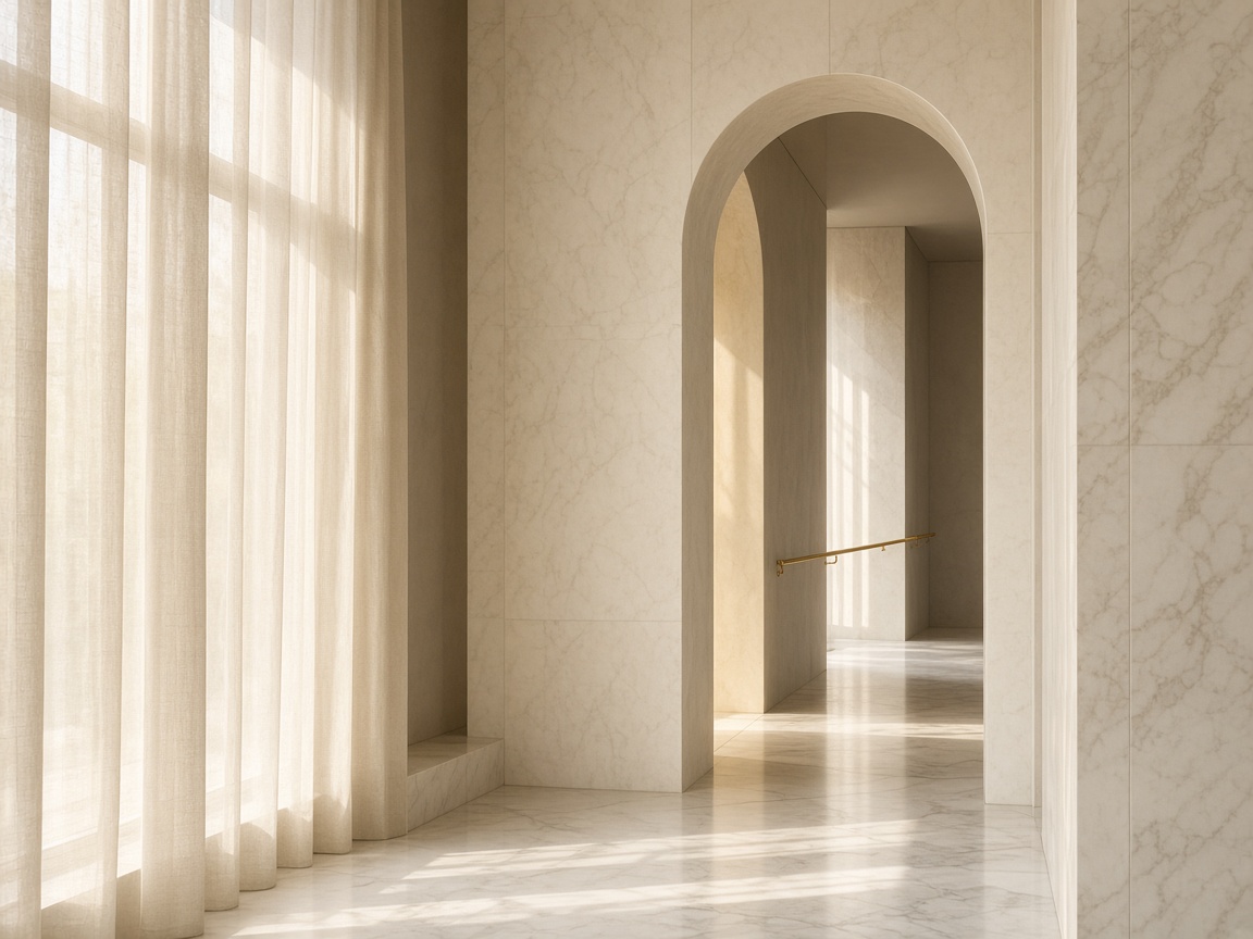 Pale marble corridor in a law firm at morning light