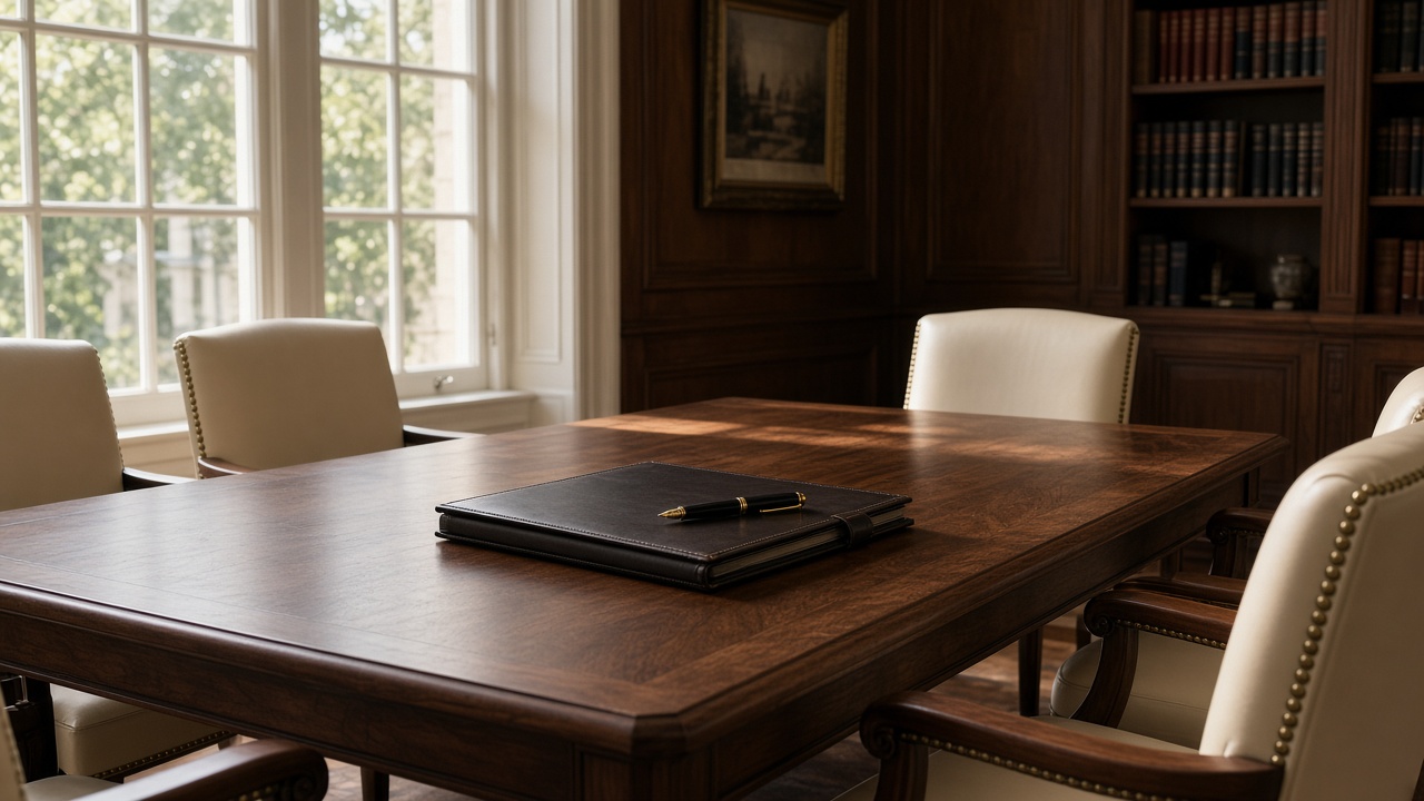 Empty conference table in a classical law firm