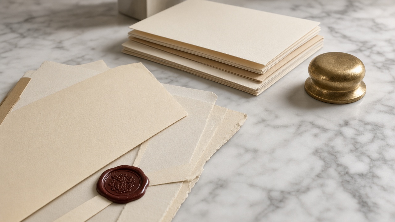Sealed folders and a wax seal on pale marble